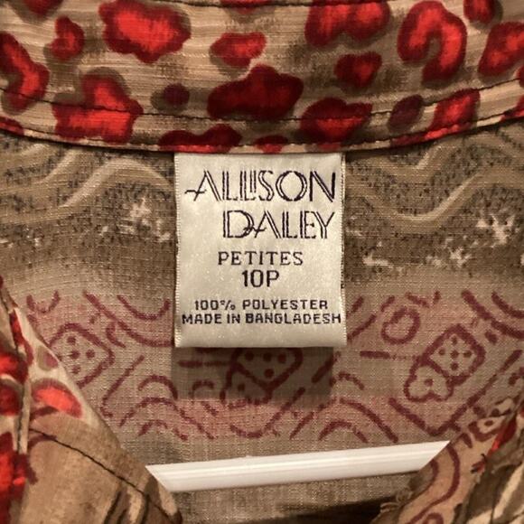 Allison Daley Womens Button Up Shirt Size 10P 10 Red Aztec Boho Southwest Office - Picture 2 of 8